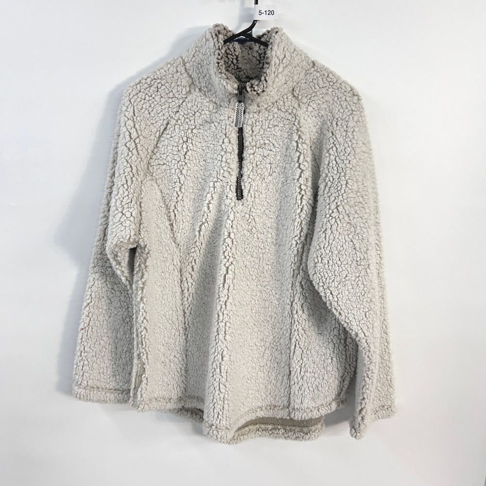 Sherpa Quarter Zip Pullover Women's XL Ivory Teddy Fleece Cozy Cabincore Jacket